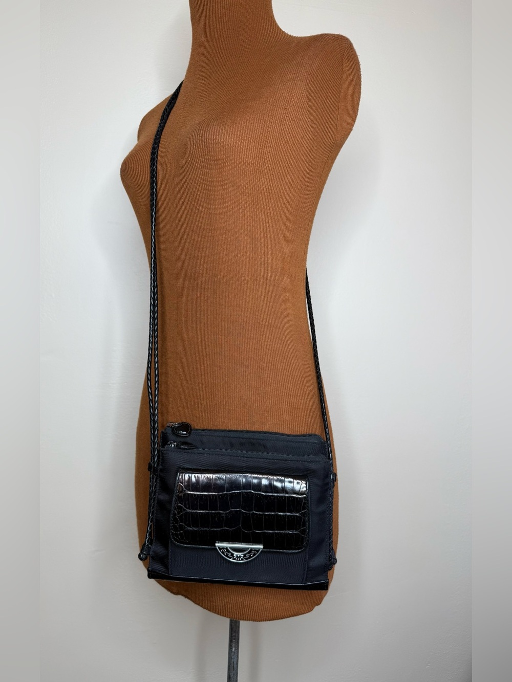 Brighton Black Crossbody Bag Dual Sides with Croc-Texture Flap